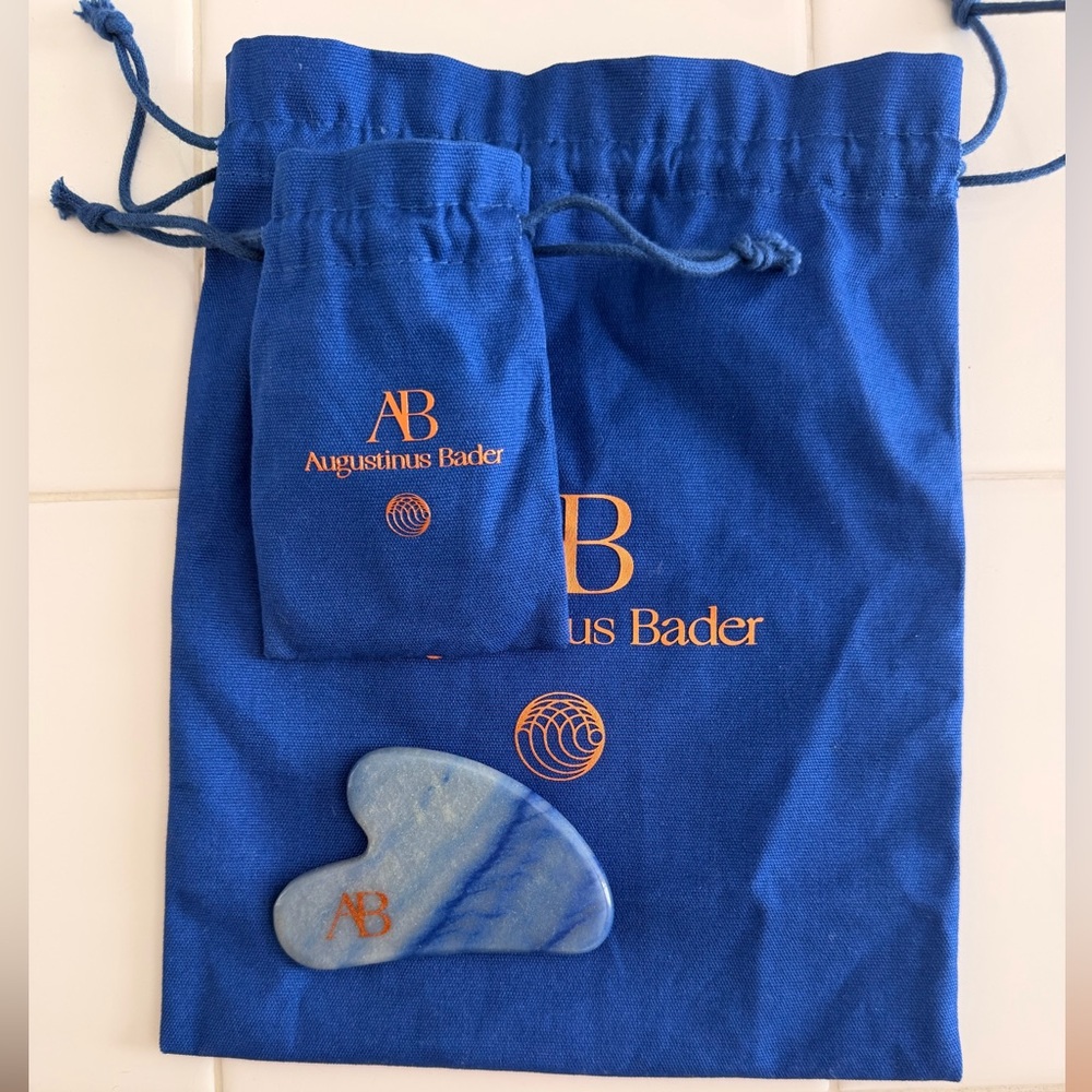 Augustinus Bader Blue Gua Sha and additional canvas bag for products